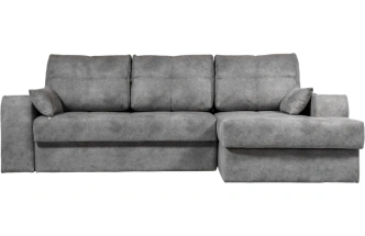 Диван угловой Остин, ткань Tornado blue steel, угол правый, декор Рамух белый