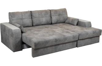 Диван угловой Остин, ткань Tornado blue steel, угол правый, декор Рамух белый