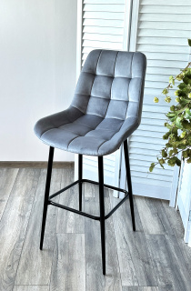 Барный стул Хофман, цвет H-14 Серый, велюр, черный каркас